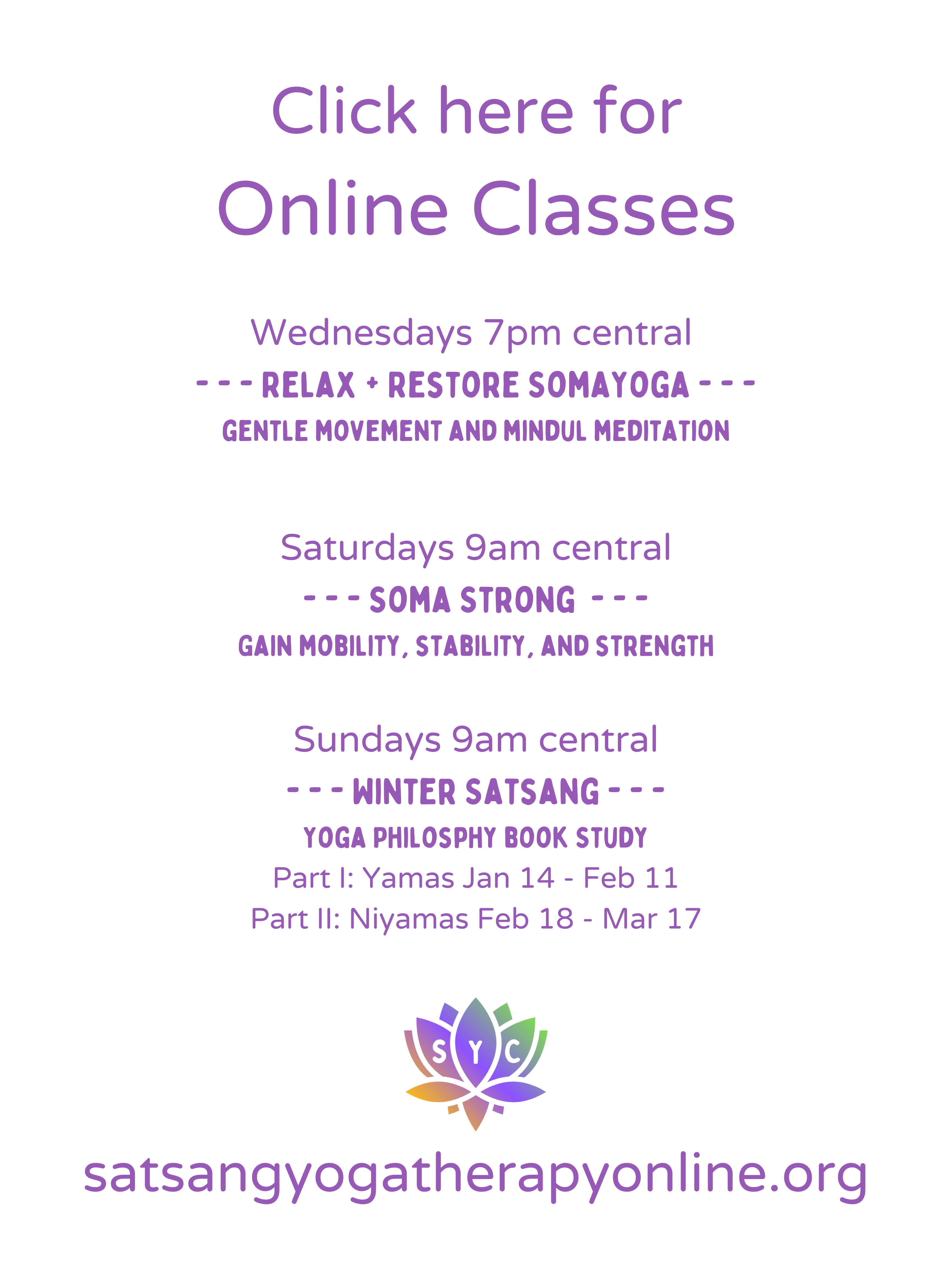 Live classes at Satsang Yoga Collective